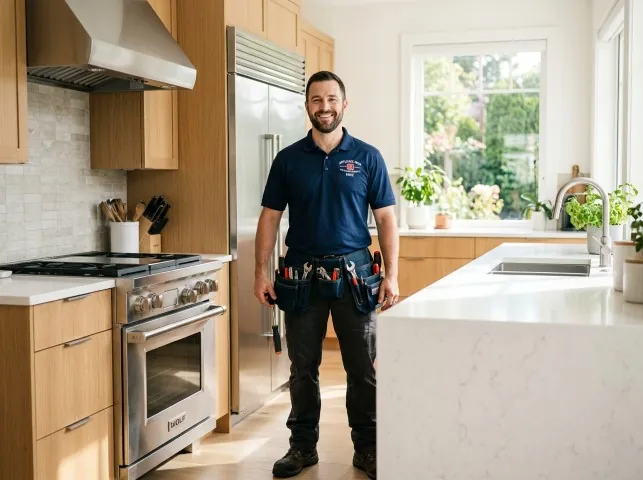 Appliance Repair Hero technician in a Boston, MA kitchen after an appliance repair